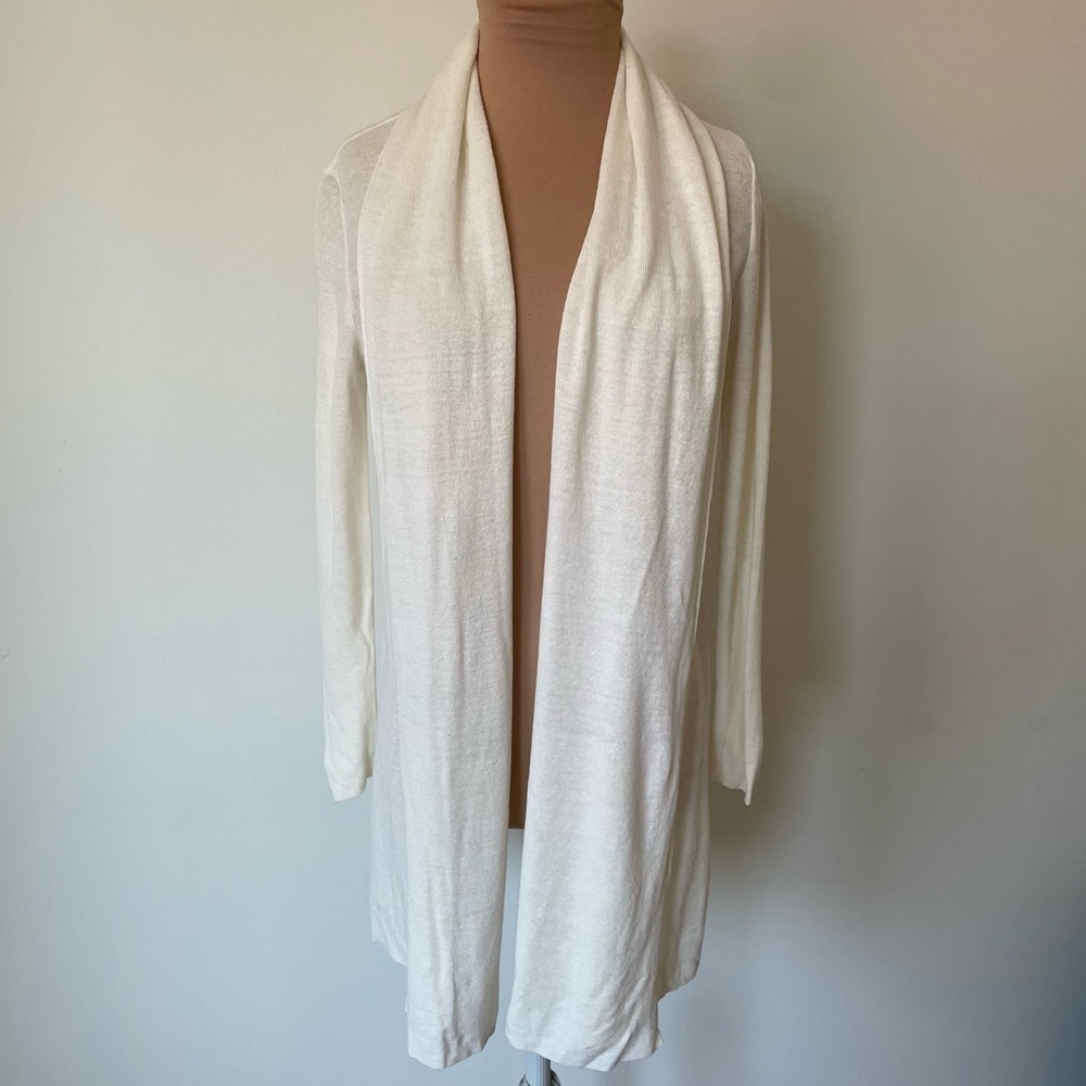 Theory New Harbor Open-Front Cardigan Ivory Linen Sweater EUC I0313707 Size XS